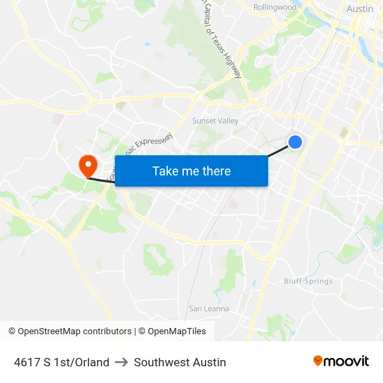 4617 S 1st/Orland to Southwest Austin map