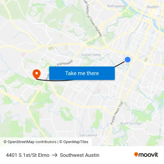 4401 S 1st/St Elmo to Southwest Austin map