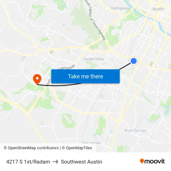 4217 S 1st/Radam to Southwest Austin map