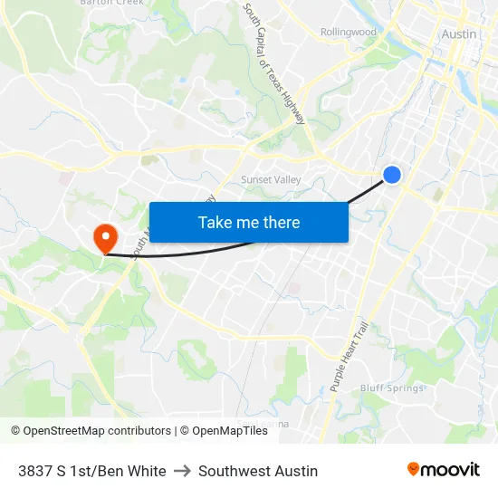 3837 S 1st/Ben White to Southwest Austin map