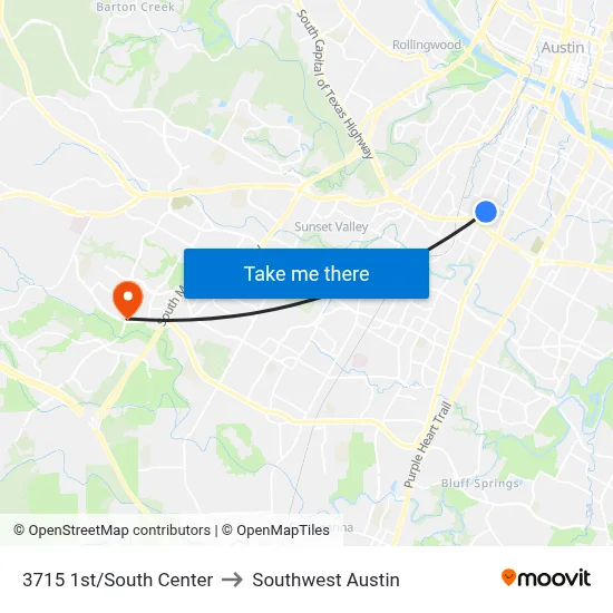 3715 1st/South Center to Southwest Austin map