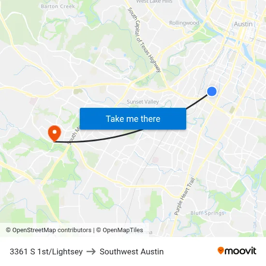3361 S 1st/Lightsey to Southwest Austin map