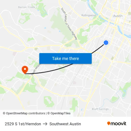 2529 S 1st/Herndon to Southwest Austin map