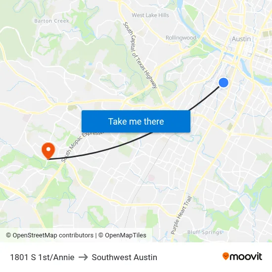 1801 S 1st/Annie to Southwest Austin map