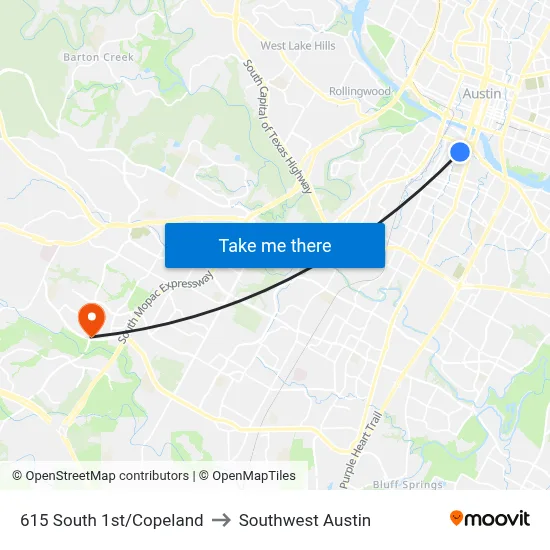 615 South 1st/Copeland to Southwest Austin map