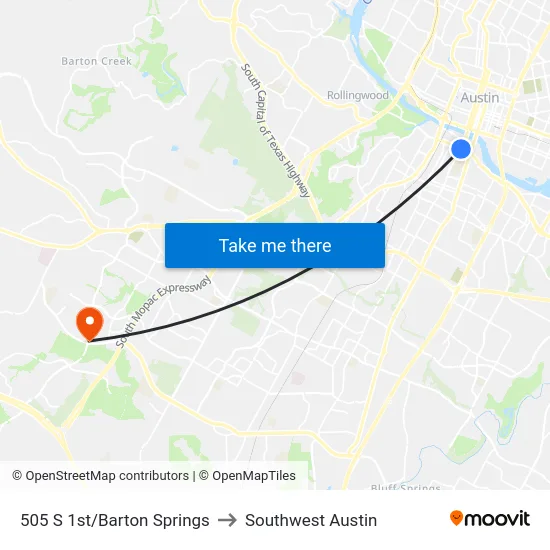 505 S 1st/Barton Springs to Southwest Austin map