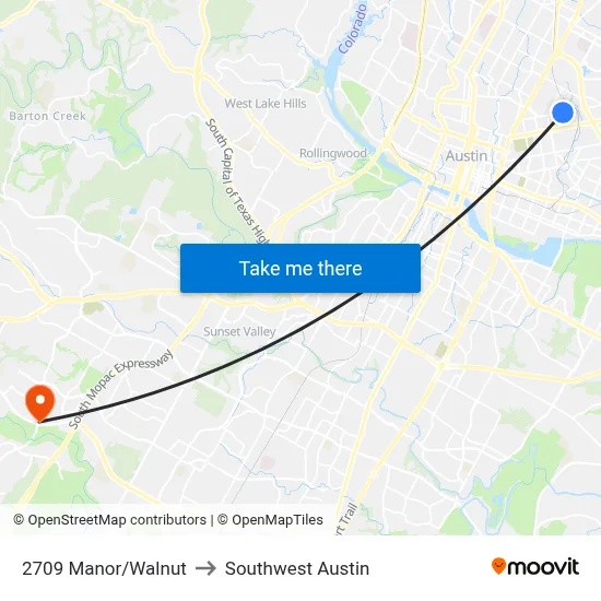 2709 Manor/Walnut to Southwest Austin map