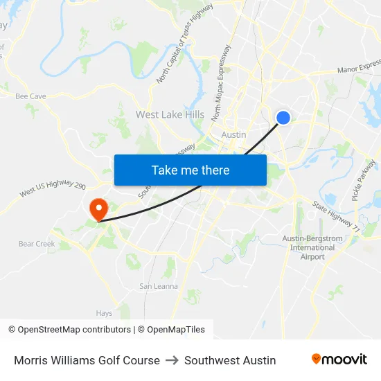 Morris Williams Golf Course to Southwest Austin map