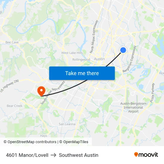 4601 Manor/Lovell to Southwest Austin map