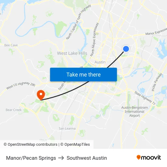 Manor/Pecan Springs to Southwest Austin map