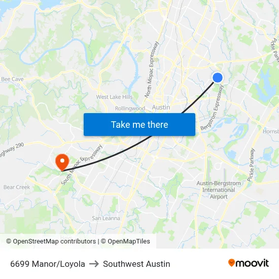 6699 Manor/Loyola to Southwest Austin map