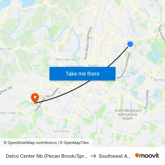 Delco Center Nb (Pecan Brook/Springdale) to Southwest Austin map