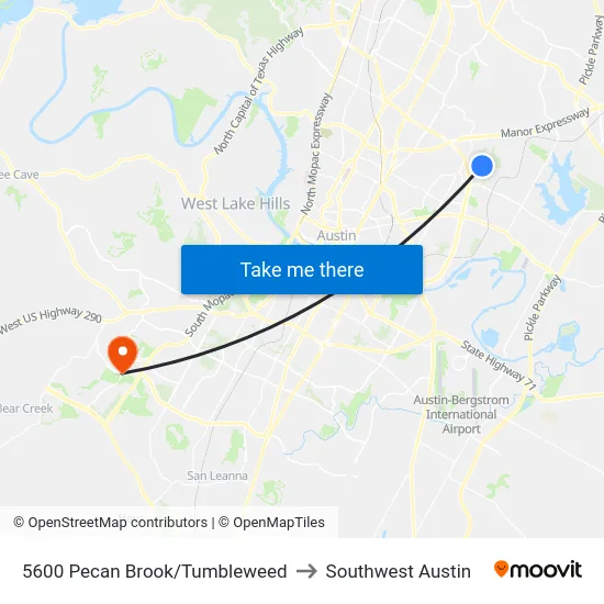 5600 Pecan Brook/Tumbleweed to Southwest Austin map