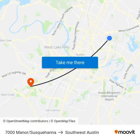 7000 Manor/Susquehanna to Southwest Austin map