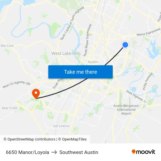 6650 Manor/Loyola to Southwest Austin map