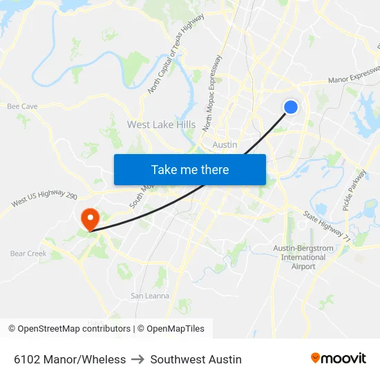 6102 Manor/Wheless to Southwest Austin map