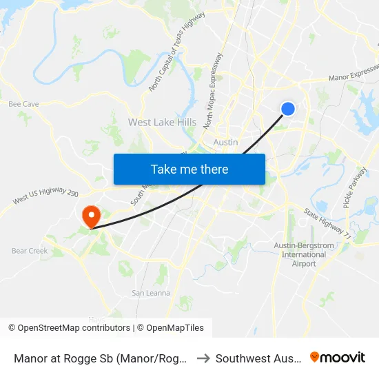 Manor at Rogge Sb (Manor/Rogge) to Southwest Austin map