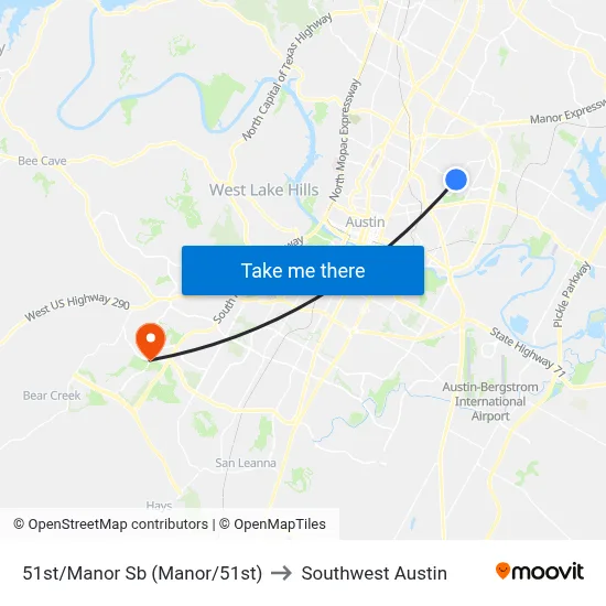 51st/Manor Sb (Manor/51st) to Southwest Austin map