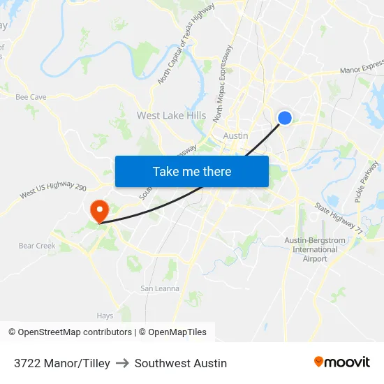 3722 Manor/Tilley to Southwest Austin map