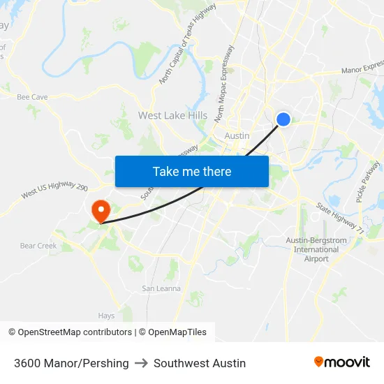 3600 Manor/Pershing to Southwest Austin map