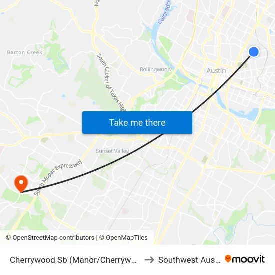 Cherrywood Sb (Manor/Cherrywood) to Southwest Austin map