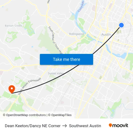 Dean Keeton/Dancy NE Corner to Southwest Austin map