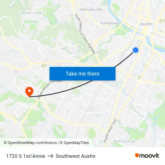 1720 S 1st/Annie to Southwest Austin map
