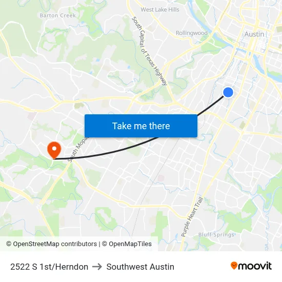 2522 S 1st/Herndon to Southwest Austin map