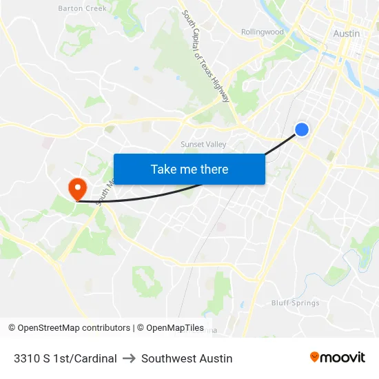 3310 S 1st/Cardinal to Southwest Austin map