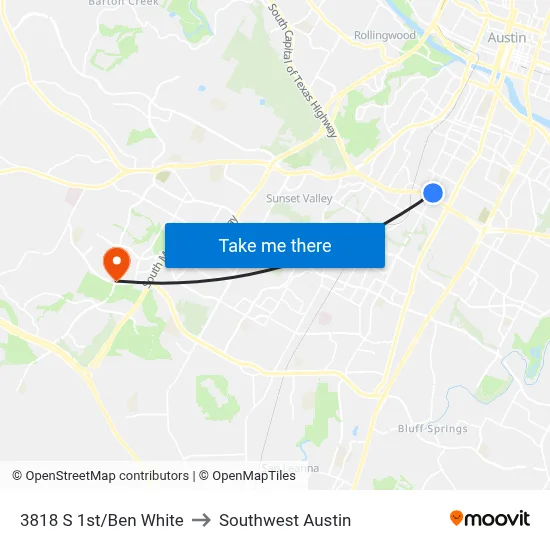 3818 S 1st/Ben White to Southwest Austin map