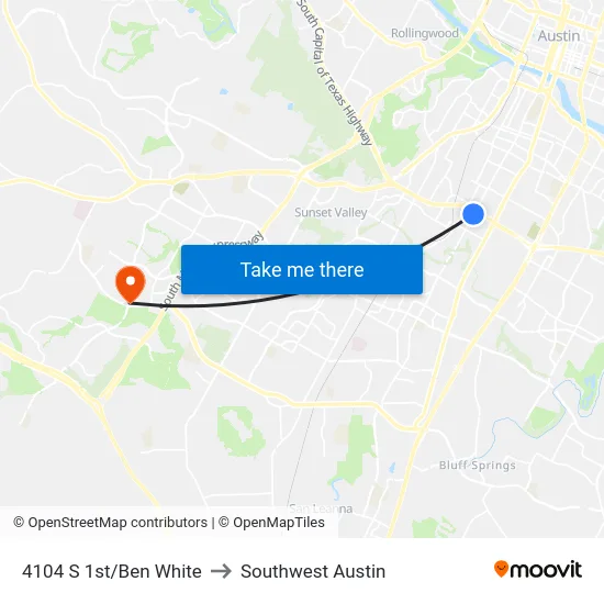 4104 S 1st/Ben White to Southwest Austin map