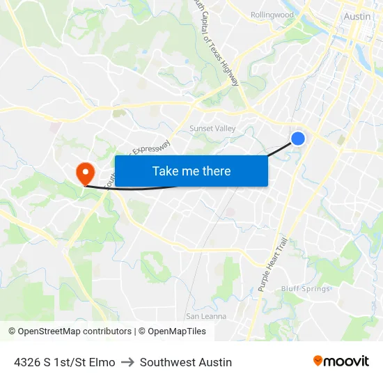 4326 S 1st/St Elmo to Southwest Austin map
