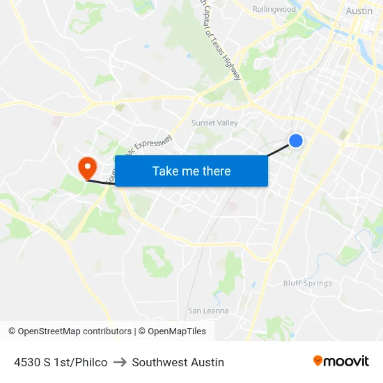 4530 S 1st/Philco to Southwest Austin map