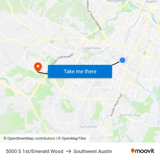 5000 S 1st/Emerald Wood to Southwest Austin map