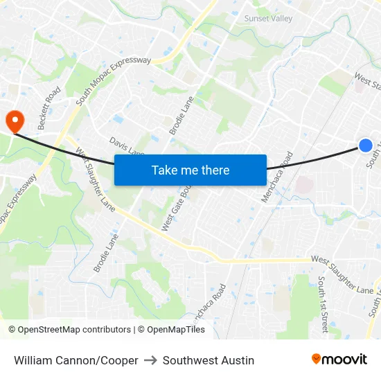 William Cannon/Cooper to Southwest Austin map