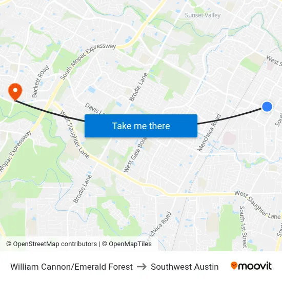 William Cannon/Emerald Forest to Southwest Austin map