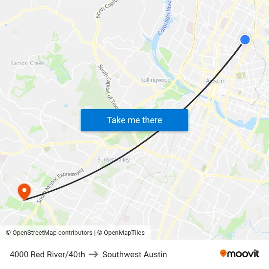 4000 Red River/40th to Southwest Austin map
