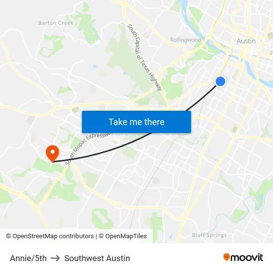 Annie/5th to Southwest Austin map