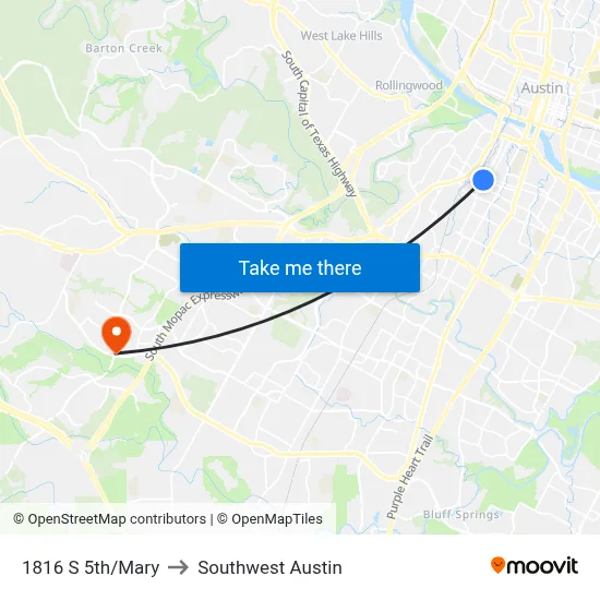 1816 S 5th/Mary to Southwest Austin map