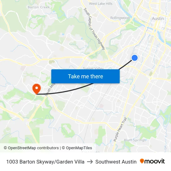 1003 Barton Skyway/Garden Villa to Southwest Austin map