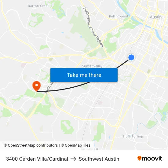 3400 Garden Villa/Cardinal to Southwest Austin map