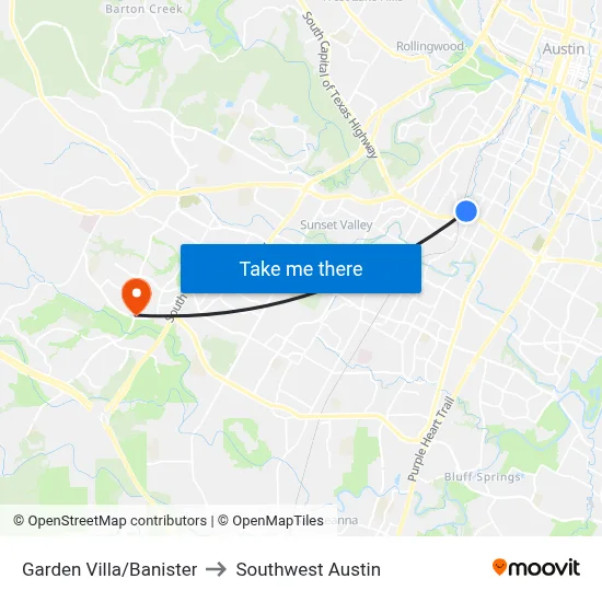 Garden Villa/Banister to Southwest Austin map