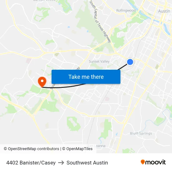 4402 Banister/Casey to Southwest Austin map