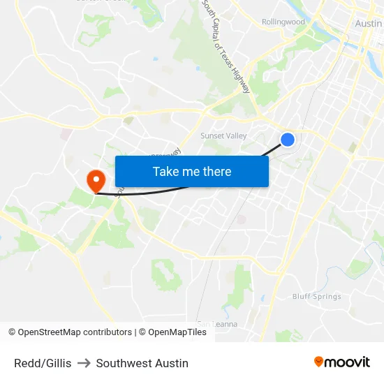 Redd/Gillis to Southwest Austin map