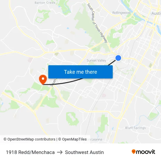 1918 Redd/Menchaca to Southwest Austin map