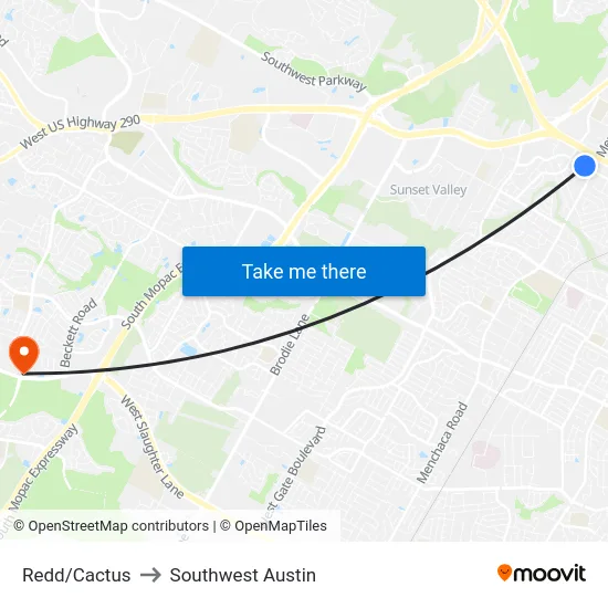 Redd/Cactus to Southwest Austin map