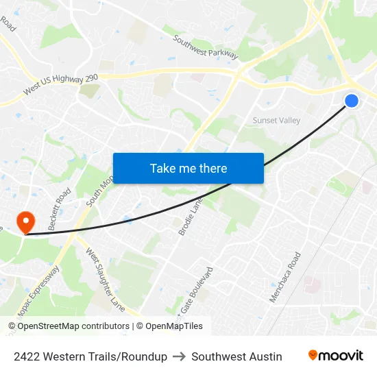2422 Western Trails/Roundup to Southwest Austin map