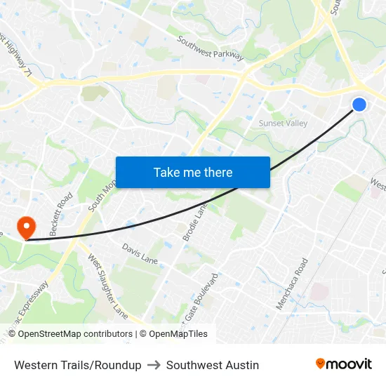 Western Trails/Roundup to Southwest Austin map