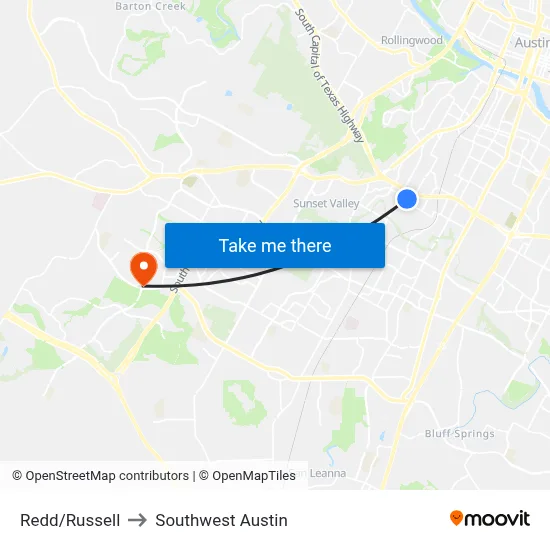 Redd/Russell to Southwest Austin map