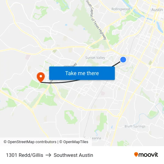 1301 Redd/Gillis to Southwest Austin map